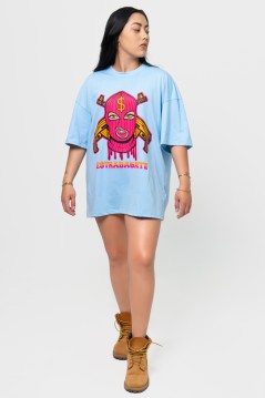 Estradagante|PLAYERA OVERSIZE AZUL CIELO, GUNS & MASKEstradaganteMUJER