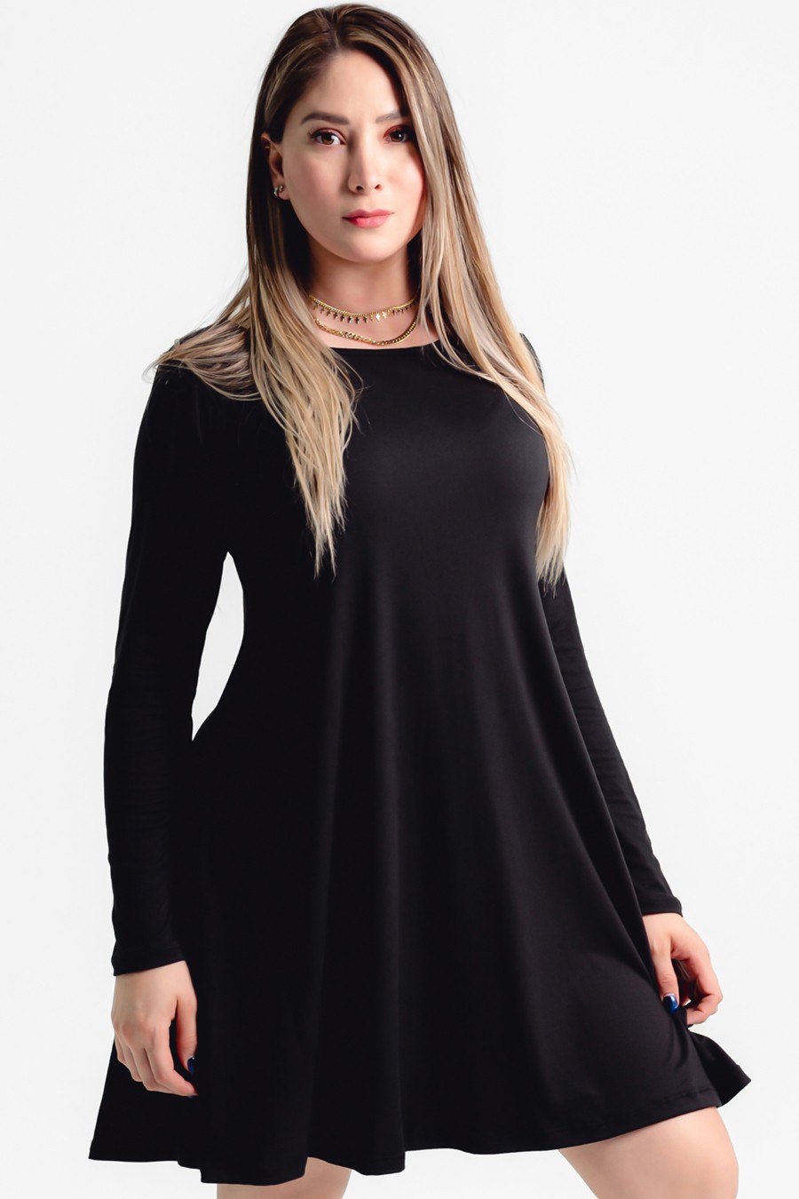 VESTIDO MANGA LARGA, NEGRO